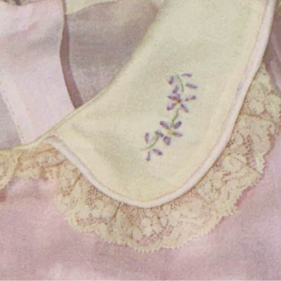 Vintage Baby Pink Lace Embroidered Baby Girl Dress Peter Pan Collar Puff Sleeves - Picture 4 of 6